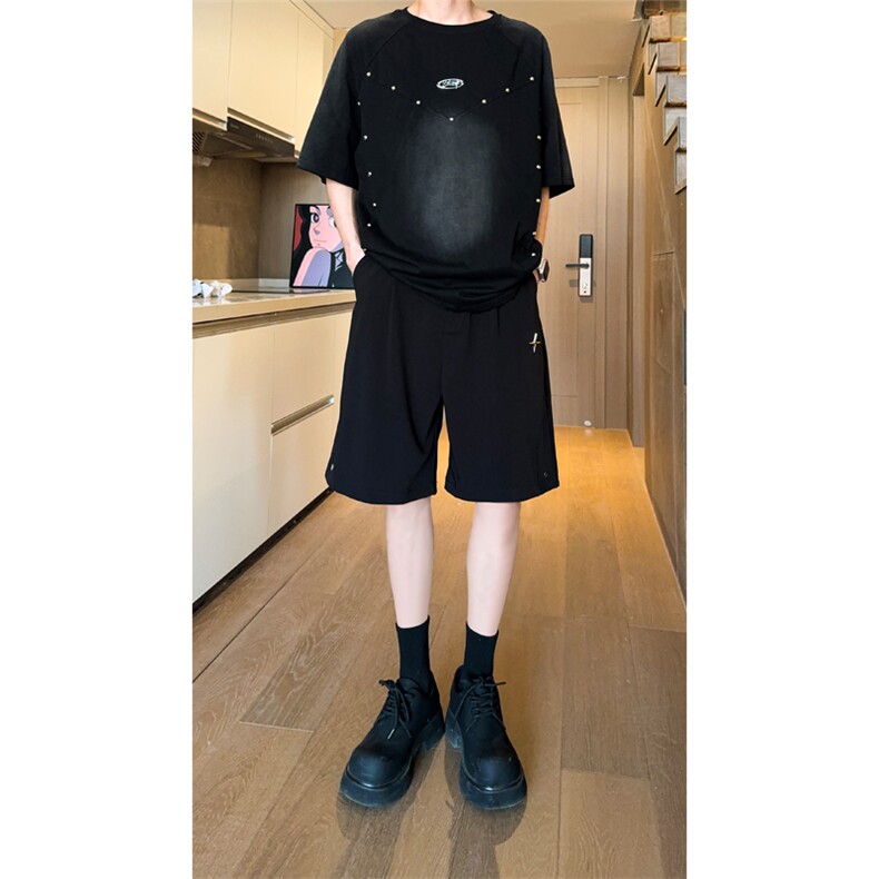 现货铆钉星星设计感休闲西装短裤宽松运动五分裤男K566-P38控68,男装牛仔裤,星座205