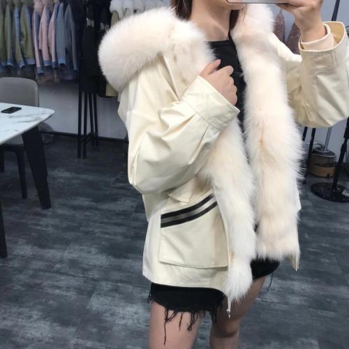 ZHG8108韩版百搭织带真狐狸毛领内胆可拆卸獭兔毛皮草派克,女装皮草,L·H·X