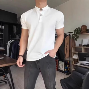 黑色美式亨利领短袖男款夏季显肌肉正肩polo衫高级感健身运动t恤