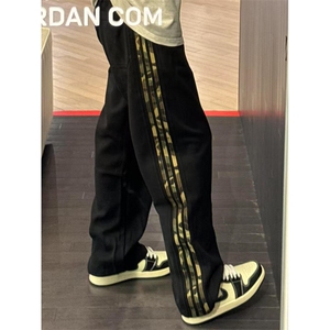白花灰色弯刀卫裤男秋冬条纹裤子潮牌设计感迷彩条纹裤子 K882图片