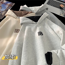 平铺假两件加绒加厚宽松刺绣连帽卫衣D309B-CC12-P60，男装卫衣，电商D309B
