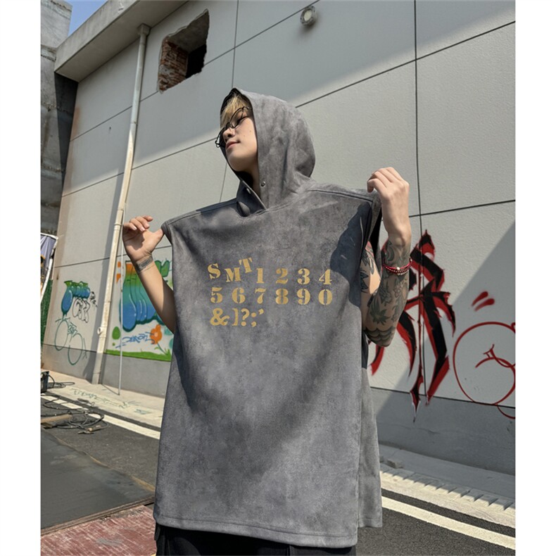 麂皮绒连帽背心坎肩男T恤美式港风JLB460-P30控48,男装T恤,电商B370