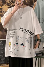 YT26129-P30亚麻短袖t恤男大码五分袖男宽松七分袖海报风，男装T恤，电商A040