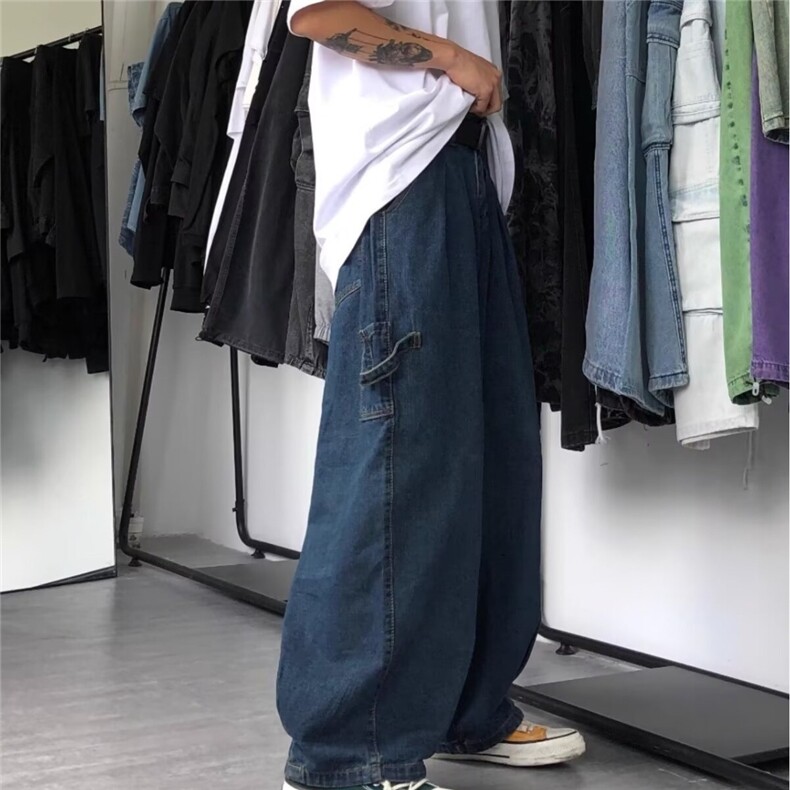 日系复古潮牌工装牛仔裤男宽松阔腿休闲裤嘻哈潮流拖地老爹裤子潮,男装牛仔裤,星座506A