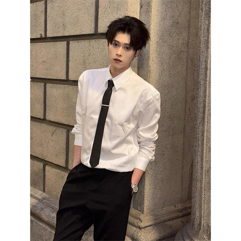 抖音得物二开高品质秋冬中性风冰丝休闲长袖衬衣垂感宽松上衣W88，男装衬衫，电商A486