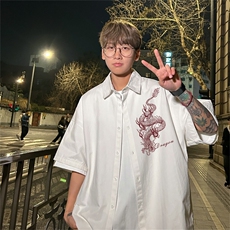 电商DSA028-DX2403100聚酯特P25新款港风潮流印花短袖衬衫男，男装T恤，电商A028