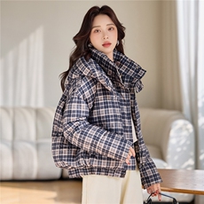 现货，2025冬季格子羽绒棉格子棉衣面包服，女装棉衣/棉服，利佳可人