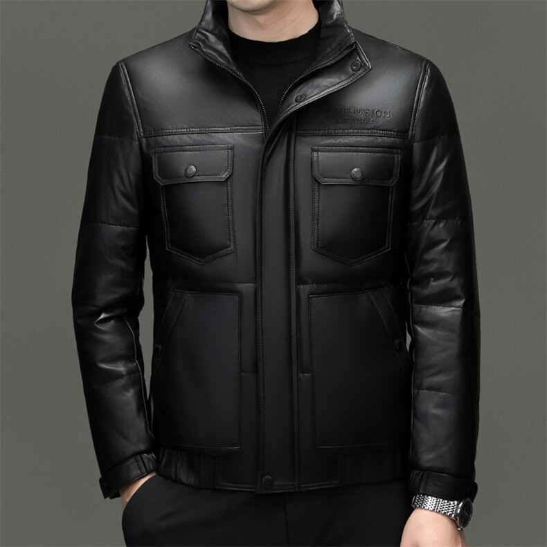 BG5605冬季海宁真皮羽绒服男白鹅绒时尚皮衣中年绵羊皮外套商务,男装羽绒服,电商B360