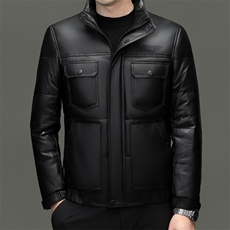 BG5605冬季海宁真皮羽绒服男白鹅绒时尚皮衣中年绵羊皮外套商务，男装羽绒服，电商B360