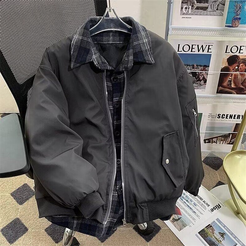 假两件拼接小众棒球服棉衣男士冬季保暖设计感外套男生潮1660 P85图片