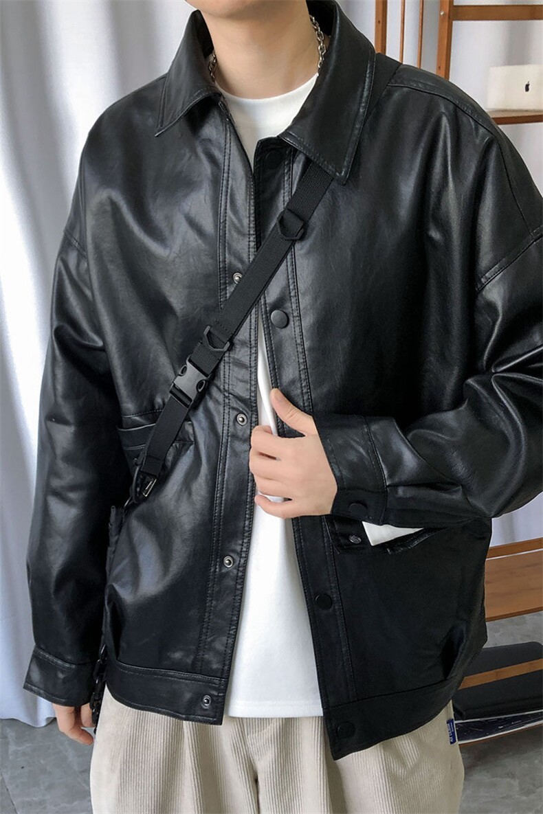 现货-春装皮衣外套男PU机车服皮夹克上衣2025新款A560p95绒105,男装夹克,电商A351
