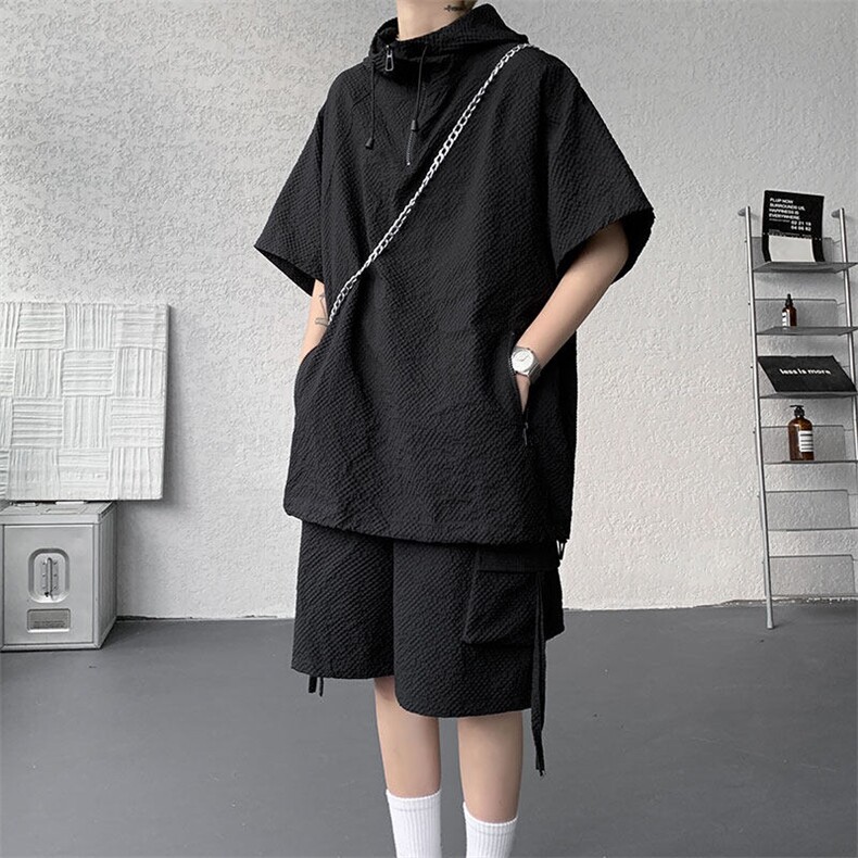 现货TZ772-特批56新款速干肌理感短袖衬衫短裤T恤大码套装，男装休闲套装，电商A059