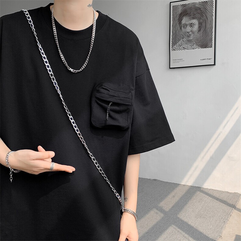 8XL-M重磅！特大码纯色宽松短袖T男口袋T恤五分袖上衣DX325P45,男装T恤,电商D206-1
