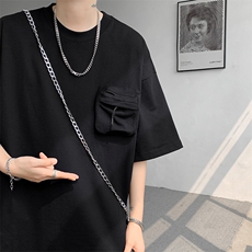 8XL-M重磅！特大码纯色宽松短袖T男口袋T恤五分袖上衣DX325P45，男装T恤，电商D206-1