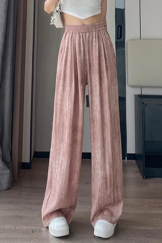 夏季肌理扎染薄款亚麻休闲阔腿裤宽松高腰直筒拖地长裤女,女装休闲裤,梦白服饰厂