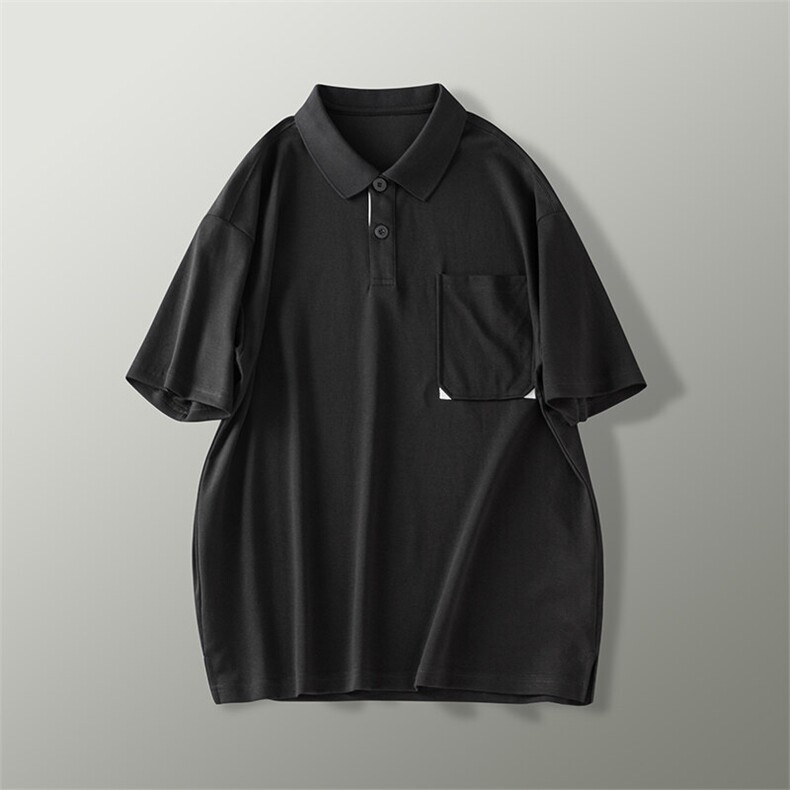 设计感纽扣口袋短袖Polo透气高质感基础简约百搭宽松翻领polo,男装T恤,星座914