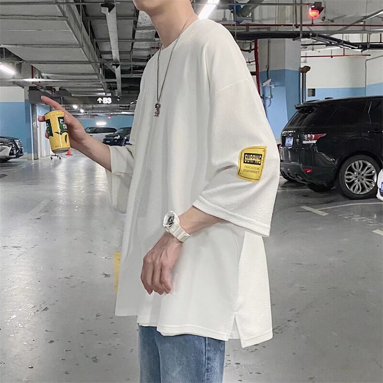 夏季短袖T恤男七分袖潮流宽松设计感潮牌大码蝙蝠袖刺绣上衣,男装T恤,星座1210-1