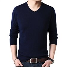 2021秋冬新款羊毛衫男百分百纯羊毛针织衫V领打底衫韩版修身，男装针织衫/毛衣，电商B360