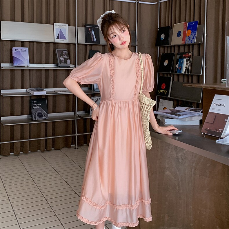 粉色短袖天丝连衣裙2C317A-8512-P135-K195,女装连衣裙,2C317A