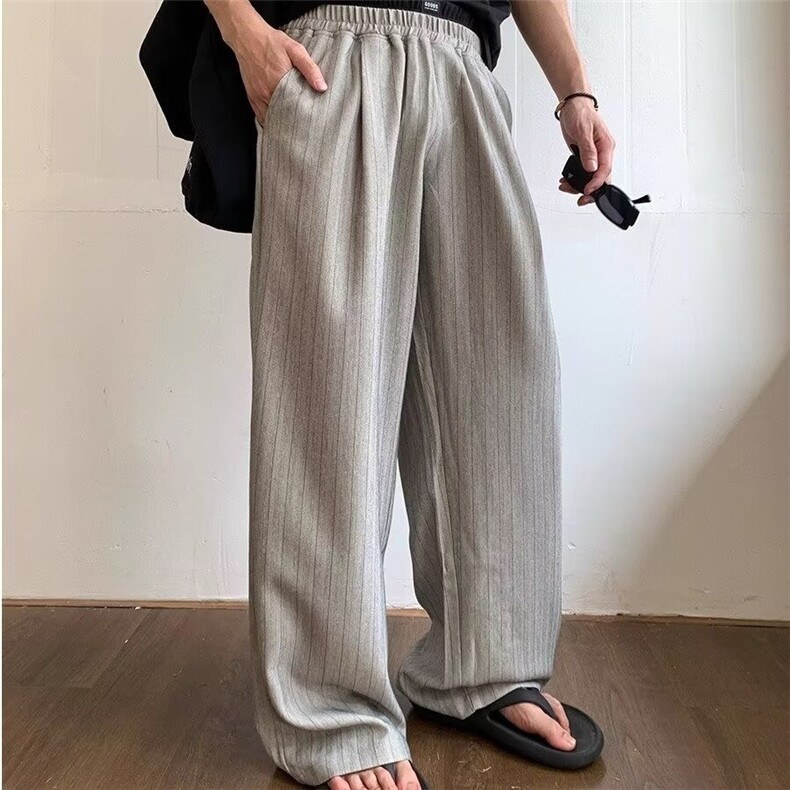 条纹阔腿裤男休闲裤2026秋新款慵懒宽松轻防晒新款长裤K6597-P47，男装防晒衣，星座412-3