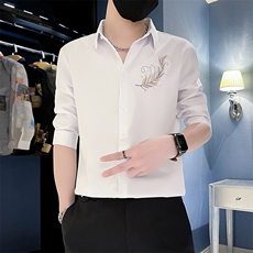 2025夏季男士韩版修身绣花七分袖衬衫男休闲衬衣301A-1/CS410/P55，男装衬衫，星座301A-1
