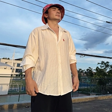 TS1慵懒风学院男女休闲长袖棉麻衬衫风透气凉爽高质量舒适潮，男装衬衫，星座115A-2