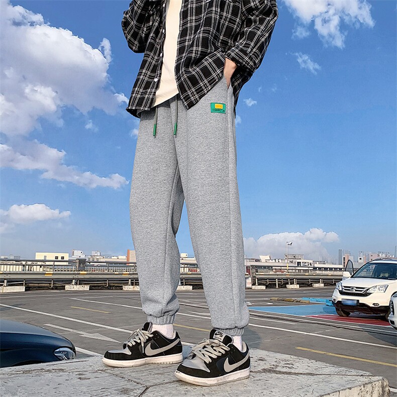 春季新款韩版港风格子休闲个性图标宽松束脚休闲裤FNY2355-P35,男装休闲裤,电商A128