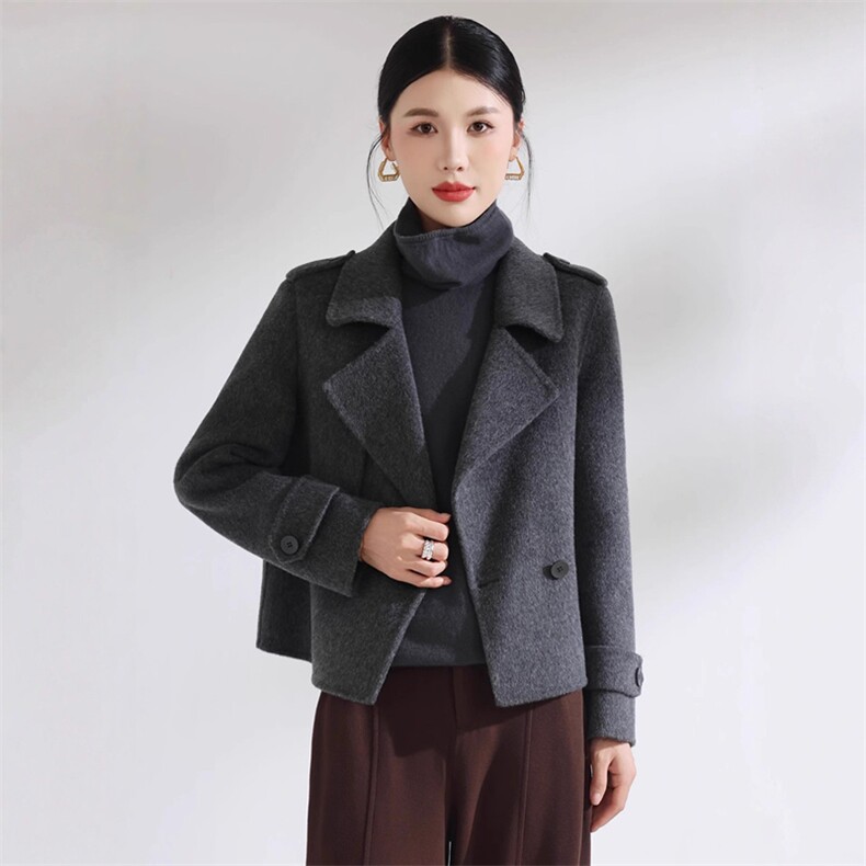 秋冬新款短款西装领双面羊毛大衣,女装双面呢大衣,阿吉丽克