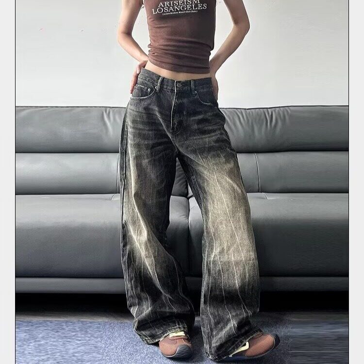 高街水洗猫须做旧牛仔裤男士潮牌痞帅cleanfit修身显瘦微喇裤直筒,男装牛仔裤,星座506A