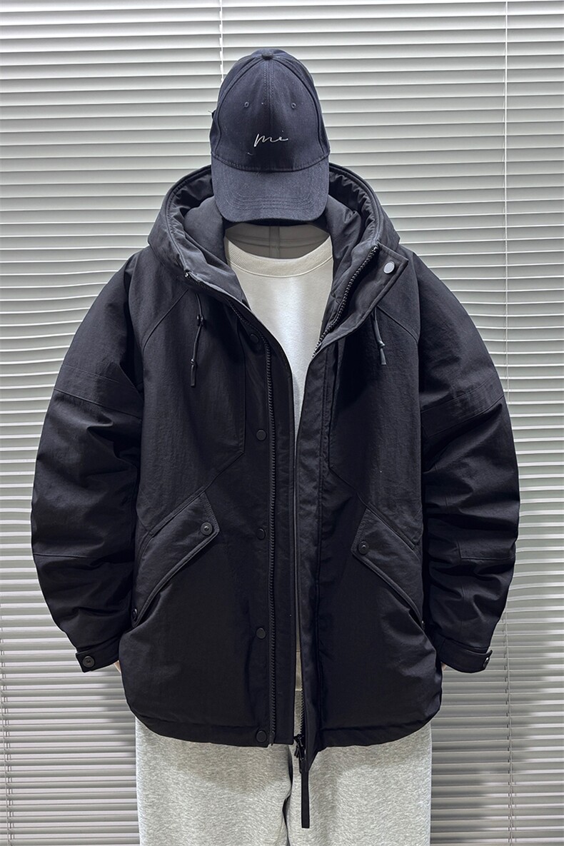 2025新款90白鸭绒工装户外连帽日系中长款羽绒服外套342-P390,男装羽绒服,钱塘708(原3018)