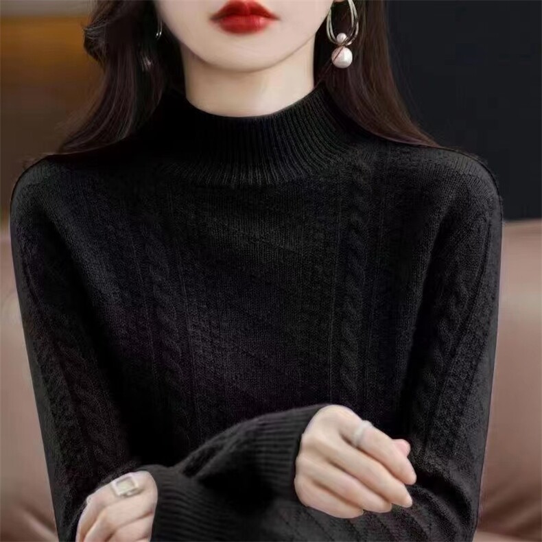 秋冬新款羊毛衫女士加厚半高领高端宽松短款打底毛衣潮,针织衫/毛衣,萱芳婷羊绒