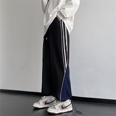防水凉感裤子男秋季美式潮牌条纹拼色大码阔腿休闲运动裤K47/P40，女装休闲裤，星座506