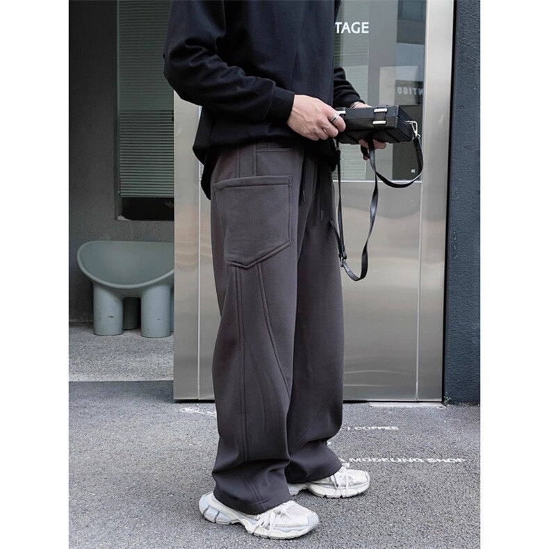 美式潮牌弯刀裤男冬季新款加绒多口袋青少年痞帅阔腿休闲裤长K02，男装休闲裤，星座210