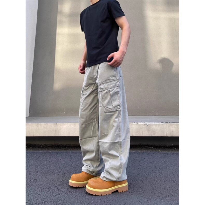 美式微喇叭牛仔裤男女复古cleanfit水洗棉工装裤子K90066-P60网图,男装牛仔裤,电商B245