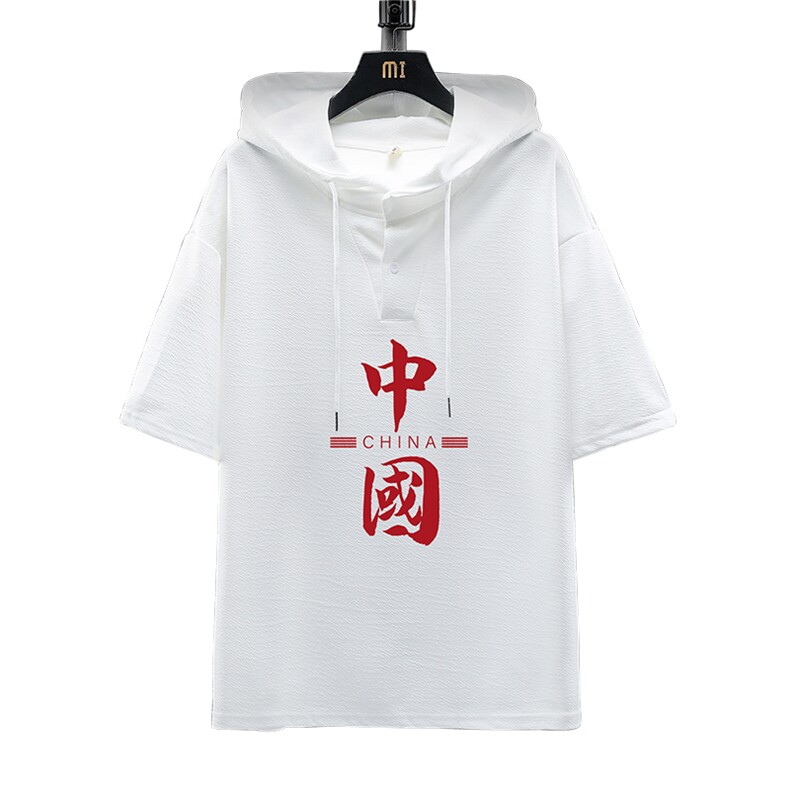 LD54198-P45连帽短袖t恤男大码胖子带帽五分袖中袖展架,男装T恤,电商A040A