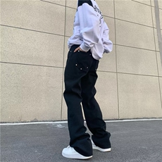 复古铆钉牛仔裤子男设计感小众直筒裤百搭显瘦宽松阔腿裤NA18P53，男装牛仔裤，星座1116-2
