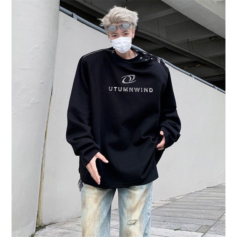金属拉链设计感垫肩卫衣男秋冬高级感立体字母上衣B289-WY022-P85,男装卫衣,电商B289