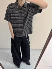 原版面料档口现货~夏季条纹针织宽松肌理感短袖衬衫CT25117批48，男装T恤，星座1004-6