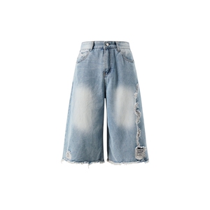 美式复古高街透气水洗破洞牛仔短裤休闲七分裤FA635 P46图片