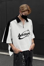 夏季宽松美式高街拼接POLO衫短袖T恤潮808B-WH056-P48，男装Polo衫，星座808B
