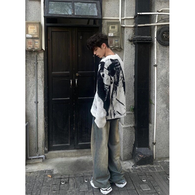 刺绣渐变毛衣开衫外套秋冬男vintage慵懒风拉链针织衫MY305,男装针织衫/毛衣,星座1116A（原606A-3）