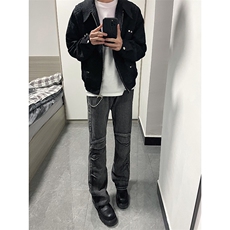 B221美式ins高街暗黑个性拼接微喇牛仔裤LK24155-P65控88，男装牛仔裤，电商B221