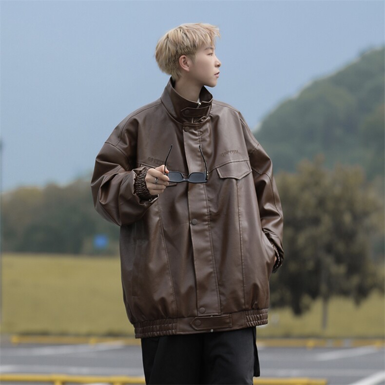 A928-P66春秋季美式高街潮牌机车服夹克宽松立领pu皮衣外套男,男装夹克,星座512-6