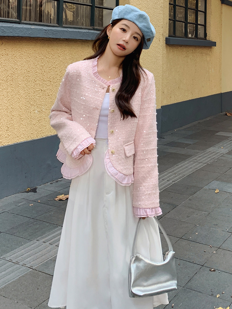 粉色法式气质小香风外套女2025春秋季新款高级感名媛显瘦短款上衣,女装短外套,浙宝305