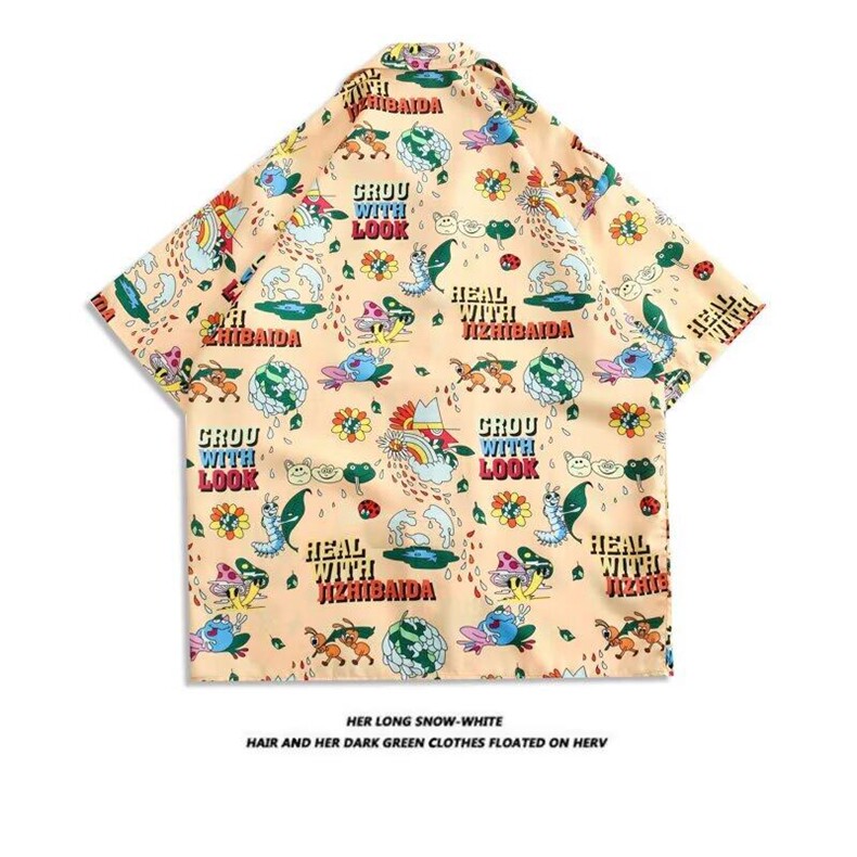 美式复古短袖夏威夷花衬衫宽松古巴领沙滩度假bf潮薄款衬衣男，男装衬衫，星座506B