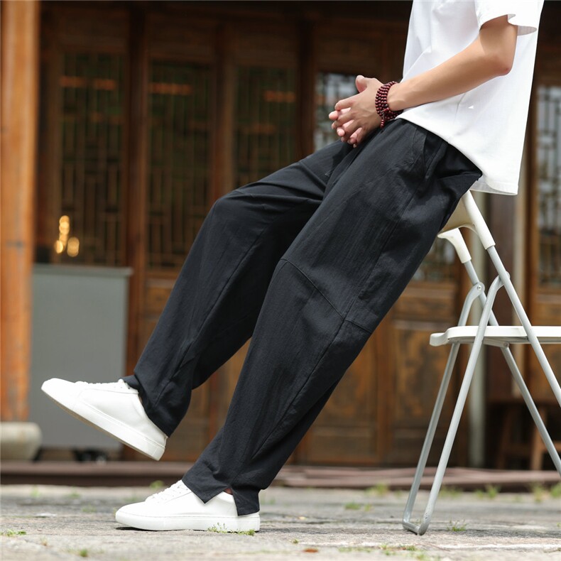 2026夏装新款汉服唐装风透气凉爽棉麻休闲裤A057-K381-P45，男装民族服装，电商A057B
