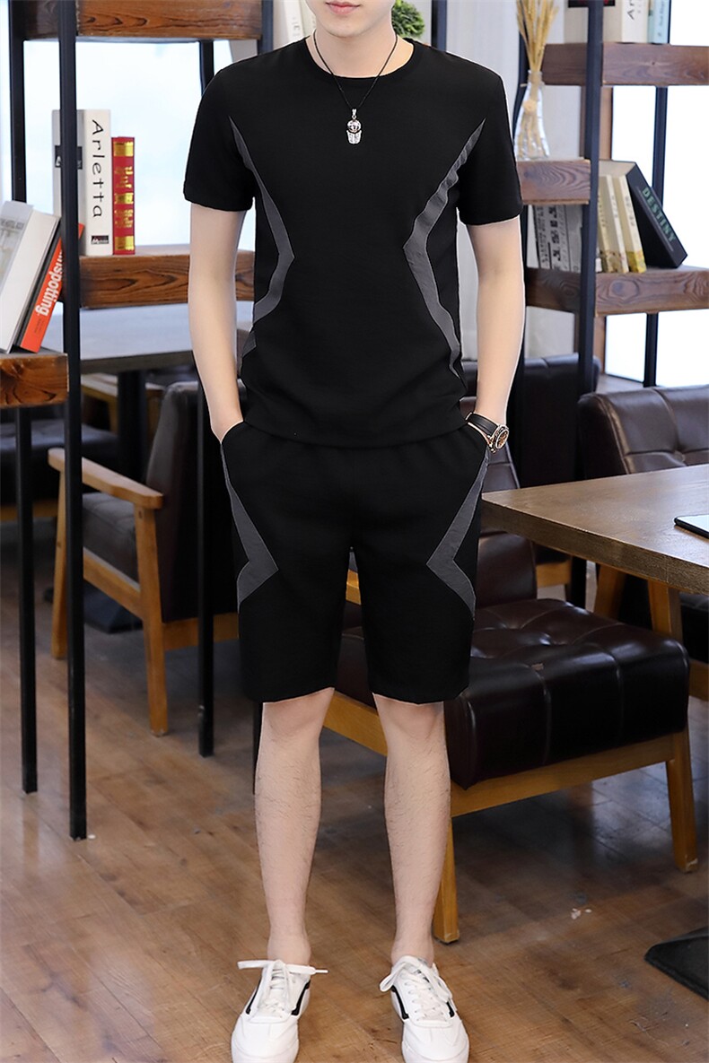 男士冰丝短袖T恤潮流休闲运动套装男装夏装一套衣服帅气T719-P50,男装休闲套装,星座1206（原A206）