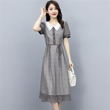 2021夏季新款时尚显瘦碎花连衣裙优雅气质中长款女装裙子，女装连衣裙，笃写