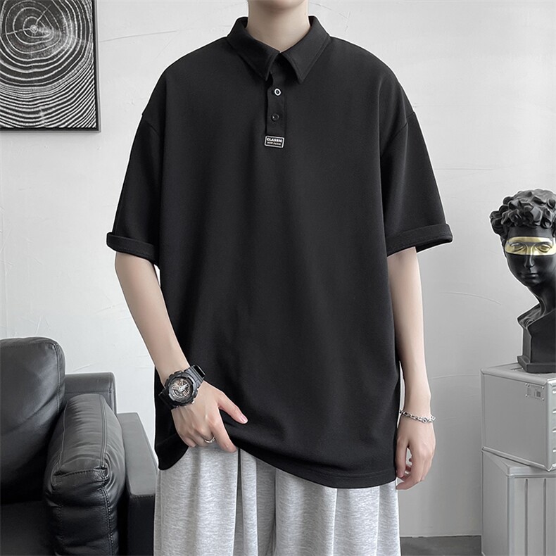 冰丝96%涤纶.4%氨纶港风简约polo衫宽松翻领短袖A177/T555-P30,男装T恤,电商A177