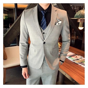 格子款男装西服套装礼服三件套西装 W9054-P305图片